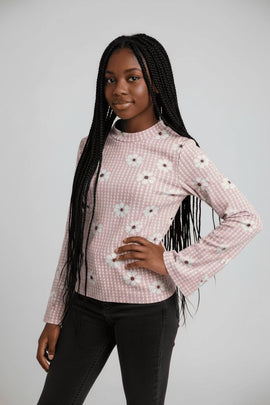 Pink Bellsleeve L S Jacquard Top Pale Pink Nawao.com