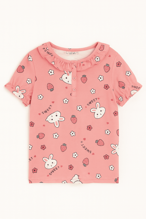 Pink Bunny Print Yummy Fabric Pajama Sets Assorted Nawao.com