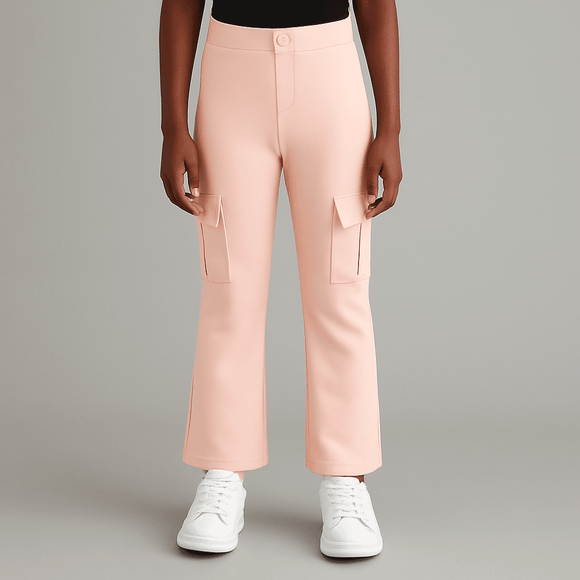 Pink Cargo Pocket Flared Hem Twill Pants Pale Nawao.com