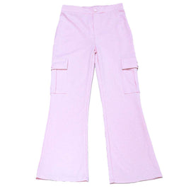 Pink Cargo Pocket Flared Hem Twill Pants Pale Nawao.com