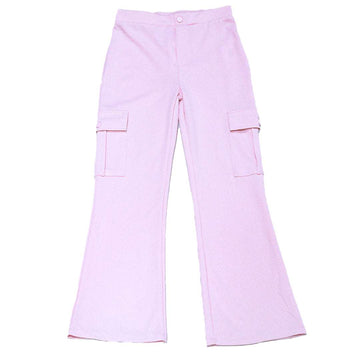 Pink Cargo Pocket Flared Hem Twill Pants Pale Nawao.com