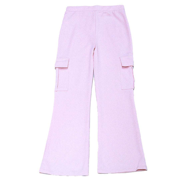 Pink Cargo Pocket Flared Hem Twill Pants Pale Nawao.com
