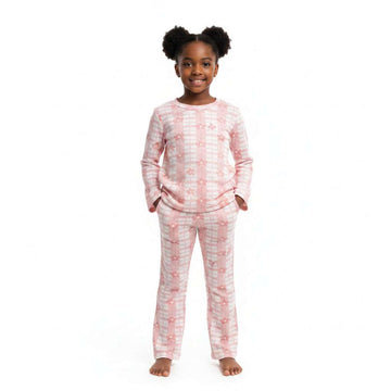 Pink Check Allover Print Casual Set Pale Pink 2 3 Years Nawao.com
