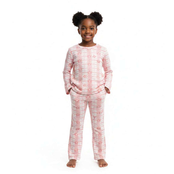 Pink Check Allover Print Casual Set Pale Pink 2 3 Years Nawao.com