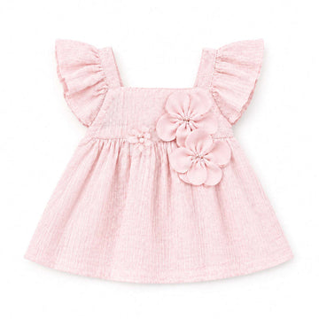 Pink Crepe Blouse With Flower Pale Pink Nawao.com