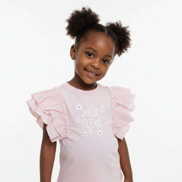 Pink Embellished  Frill Sleeve Top Pale Pink Nawao.com