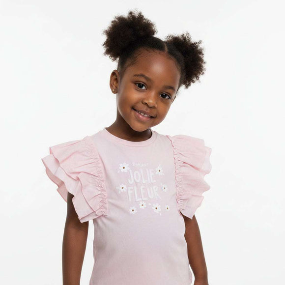 Pink Embellished  Frill Sleeve Top Pale Pink Nawao.com