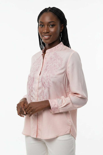 Pink Embroidered Front Blouse Pale Pink Nawao.com