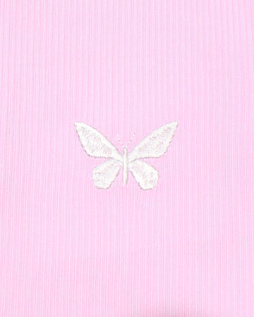 Pink Embroidered Rib Top With Contrast Color Pale Nawao.com