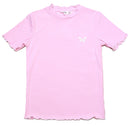 Pink Embroidered Rib Top With Contrast Color Pale Nawao.com