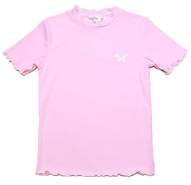Pink Embroidered Rib Top With Contrast Color Pale Nawao.com