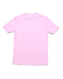 Pink Embroidered Rib Top With Contrast Color Pale Nawao.com
