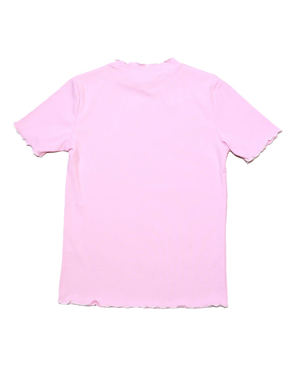 Pink Embroidered Rib Top With Contrast Color Pale Nawao.com