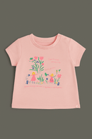 Pink Floral Placement Print Short Sleeves Tee Pink Nawao.com