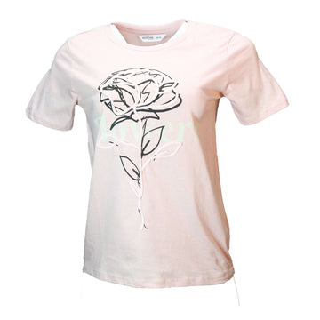 Pink Floral Roping Embellished T Shirt Nawao.com