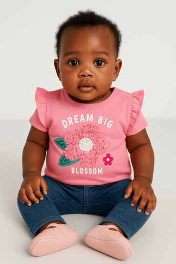 Pink Flower Artwork T Shirt Pale Pink Nawao.com