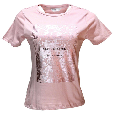 Pink Foil Printed T Shirt Nawao.com