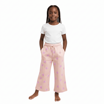Pink Heart Aop Wideleg Active Track Pants  Pale Pink Nawao.com