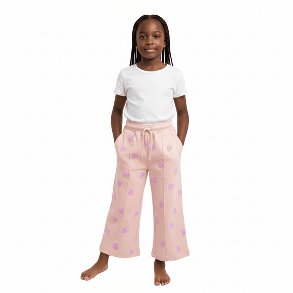 Pink Heart Aop Wideleg Active Track Pants  Pale Pink Nawao.com