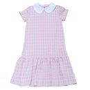 Pink Jacquard Collared Drop Hem Dress Assorted Nawao.com