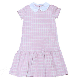 Pink Jacquard Collared Drop Hem Dress Assorted Nawao.com