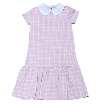 Pink Jacquard Collared Drop Hem Dress Assorted Nawao.com