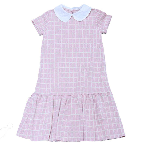 Pink Jacquard Collared Drop Hem Dress Assorted Nawao.com