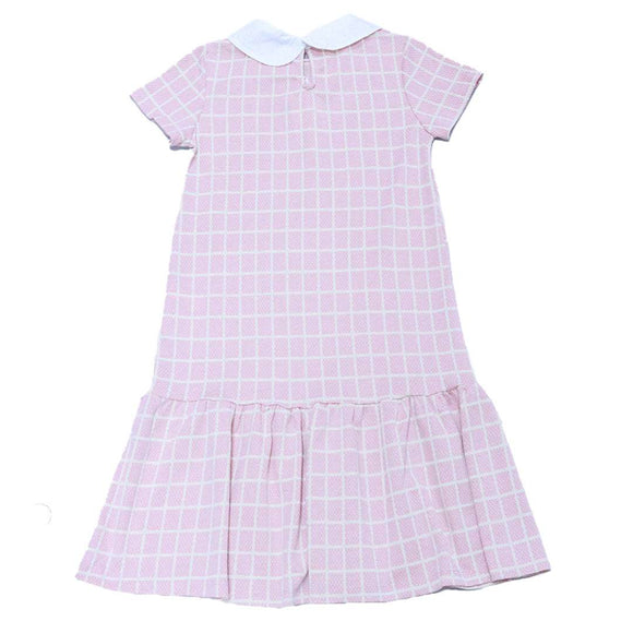 Pink Jacquard Collared Drop Hem Dress Assorted Nawao.com