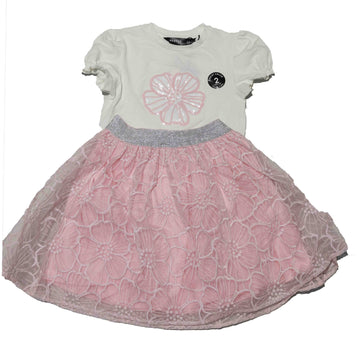 Pink Lace Skirt With White Tshirt Set Nawao.com