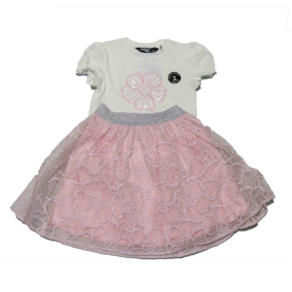 Pink Lace Skirt With White Tshirt Set Nawao.com