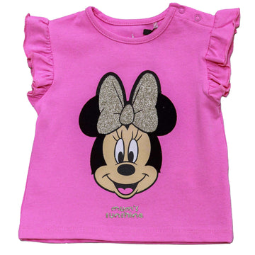 Pink Minnie Mouse Placement Print Frilled T Shirt Pale Pink Nawao.com
