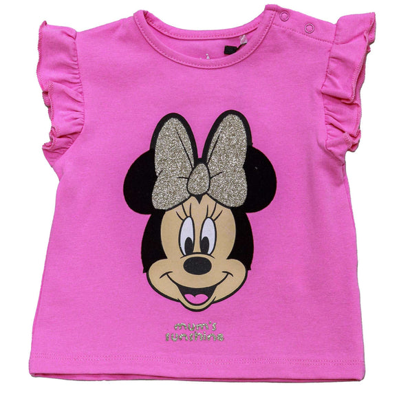 Pink Minnie Mouse Placement Print Frilled T Shirt Pale Pink Nawao.com