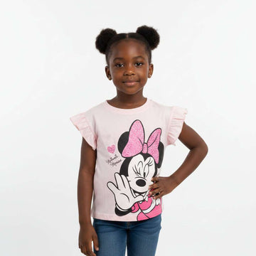 Pink Minnie Mouse Sequiens Placement Print T Shirt Pale Pink Nawao.com