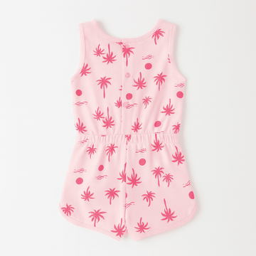 Pink Palm Print All Over Print Jumpsuit Pale Nawao.com