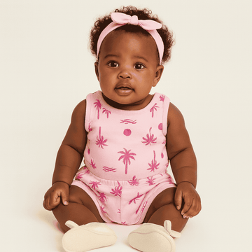 Pink Palm Print All Over Print Jumpsuit Pale Nawao.com