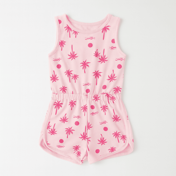 Pink Palm Print All Over Print Jumpsuit Pale Nawao.com