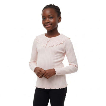 Pink Peterpan Collar Jacquard L S Top Pale Pink Nawao.com