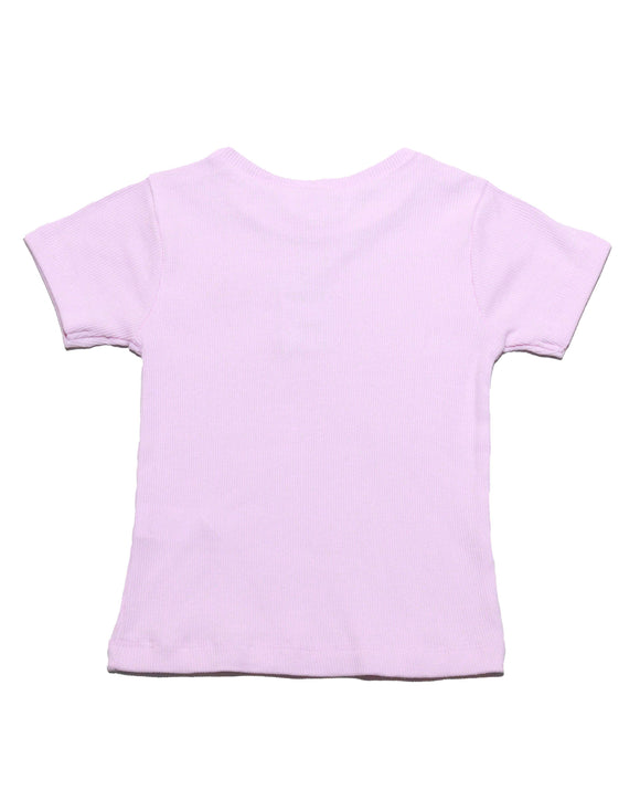 Pink Placement Embroidery Rib T Shirt Nawao.com