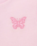 Pink Placement Embroidery Rib T Shirt Nawao.com