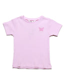 Pink Placement Embroidery Rib T Shirt Nawao.com