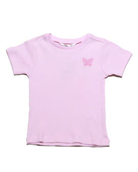 Pink Placement Embroidery Rib T Shirt Nawao.com