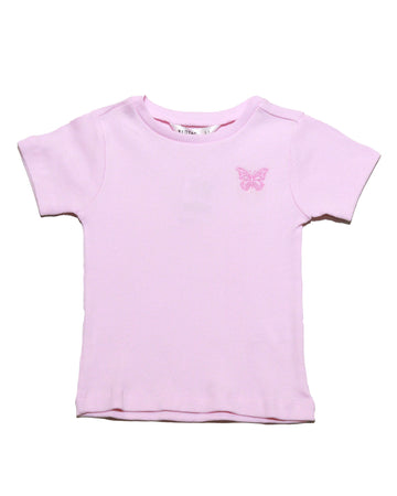 Pink Placement Embroidery Rib T Shirt Nawao.com