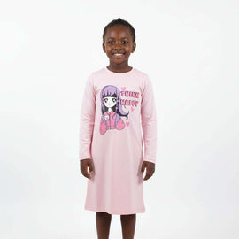 Pink Placement Print Long Sleeve Nightshirts  Pale Pink Nawao.com
