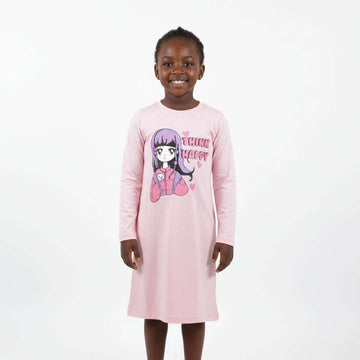 Pink Placement Print Long Sleeve Nightshirts  Pale Pink Nawao.com
