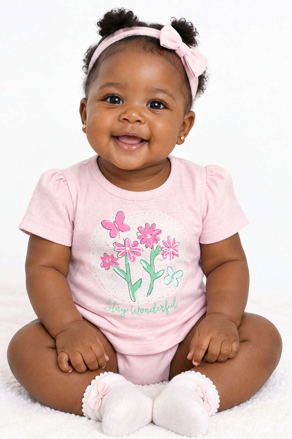 Pink Placement Print Single Jersey T Shirt Pale Pink Nawao.com