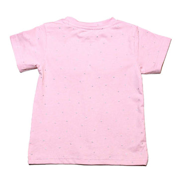 Pink Placement Pritn With Chiffon Work T Shirt Nawao.com