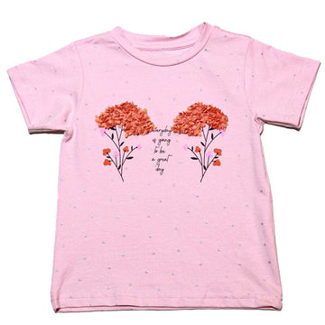 Pink Placement Pritn With Chiffon Work T Shirt Nawao.com