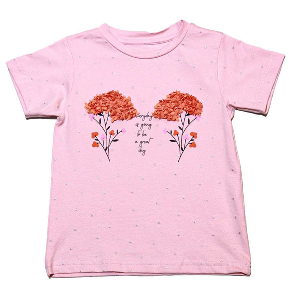 Pink Placement Pritn With Chiffon Work T Shirt Nawao.com