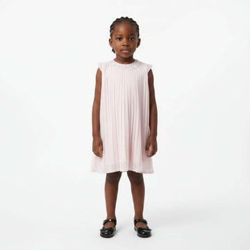 Pink Pleated Dress With Sequins At Neck Pale Pink Nawao.com