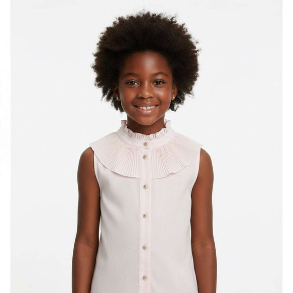 Pink Pleated Peterpan Collar Blouse Pale Pink Nawao.com